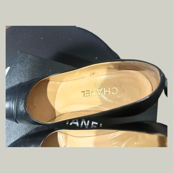 CHANEL Cap-Toe Black Leather Pumps - Picture 9 of 10